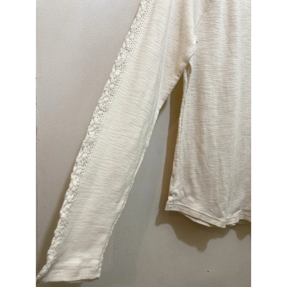 Chaps Womens Henley Shirt‎ L Ivory Lace Trim Long Sleeve Boho Soft Girl Cottage